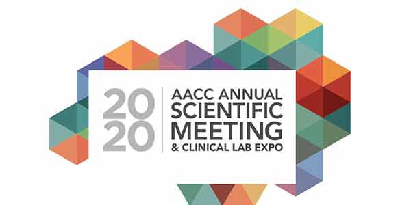 AACC 2020 logo. 2020 AACC Annual Scientific Meeting & Clinical Lab Expo    July 26-30, 2020 McCormick Place Convention Center Chicago, Illinois USA