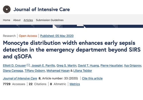 Journal of Intensive Care Article MDW enhances early sepsis detection in ED