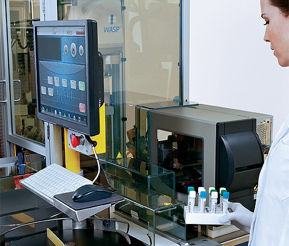 Copan WASP Walk-Away specimen processor sample entry carousel and rack