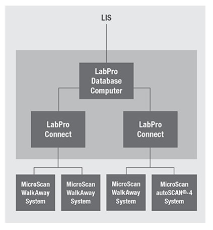 Network diagram showing how LabPro connects to IT systems in open and closed environments.