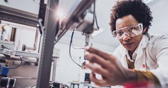 Female lab tech with goggle